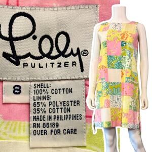 Vtg Lilly Pulitzer Shift Dress Size 8 Nautical Patchwork 90s Y2K Coastal Cotton